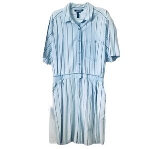 S K Wear Woman Blue Denim Colored Striped Romper with Pockets Size 2X